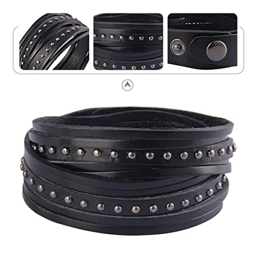 GelConnie Leather Cuff Bracelet for Men Women Wide Leather Wristband Thick Viking Mens Leather Bracelets Gothic Wrist Band Vintage Rock Wristband - style: Black Leahter Bracelets