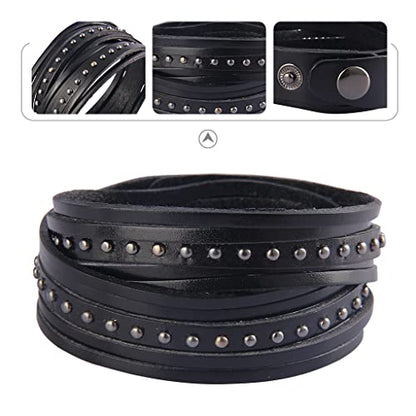GelConnie Leather Cuff Bracelet for Men Women Wide Leather Wristband Thick Viking Mens Leather Bracelets Gothic Wrist Band Vintage Rock Wristband - style: Black Leahter Bracelets