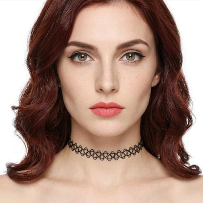 Sibba 9Pcs Tattoo Choker Necklace, Bracelet & Ring Set, 90s Gothic Choker Black Stretch Grunge Necklace for Women Aesthetic Jewelry Clothes Accessories