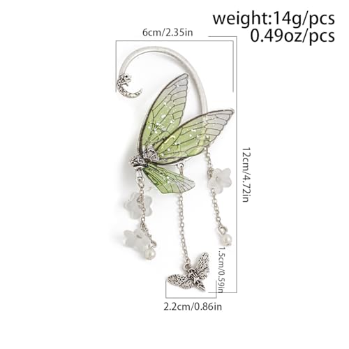 Ear Cuffs for Women, Hook without Pierced Ear Bone Clip Climber Earrings, Butterfly Shaped Ear Clip Wrap Around Earring No Piercing Cuff Earrings for Women - color: Green