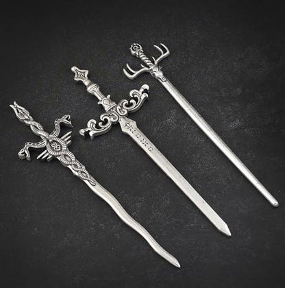 3PCS Sword Hair Pins for Women, Metal Hair Sticks Set, Fantasy Hair Accessories, Medieval Renaissance Hair Pin Set, Gothic Decorative Hair Sticks for Bun Updo Long Thick Hair