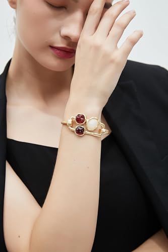 GelConnie Chunky Cuff Bangle Bracelet for Women, Statement Jewelry | Gold and Silver Tone Cuff Bangles with Resin, Crystal and Textured Accents for Party, Vacation and Dressy Looks - style: Bangle 01-Gold