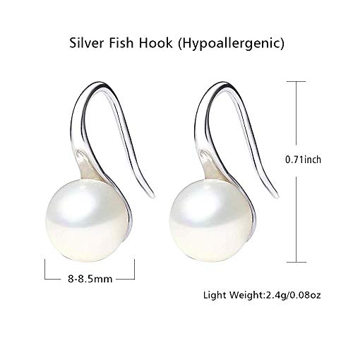 Fashion Silver Pearl Earrings for Women 8-8.5mm Classical Drop Dangle Earrings Jewelry