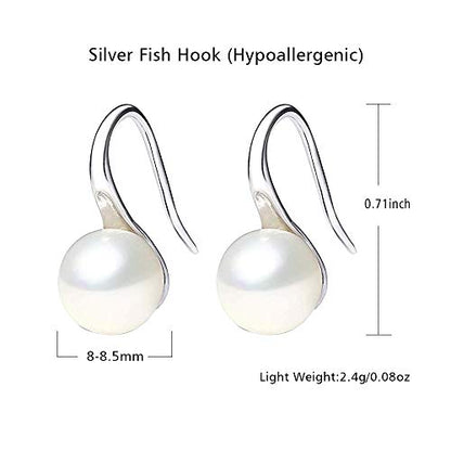 Fashion Silver Pearl Earrings for Women 8-8.5mm Classical Drop Dangle Earrings Jewelry
