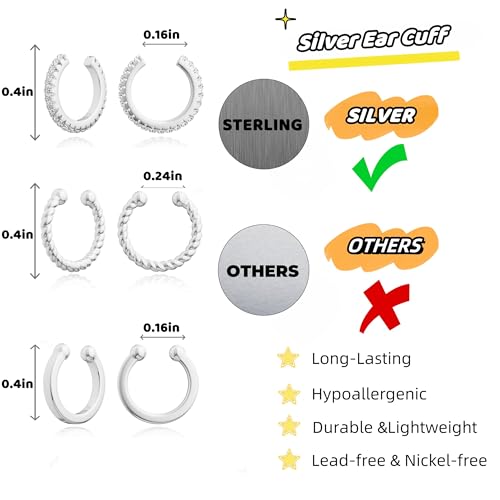 Gold Ear Cuffs Earrings for Women Non Piercing Clip on Cartilage Earrings | Trendy Gold Ear Cuff,Cartilage Clip on Earrings,Thin Huggie Hoop CZ Earring Set ,Fashion Jewelry,Non Tarnish,Gift - style: 3pc thin cz-sl