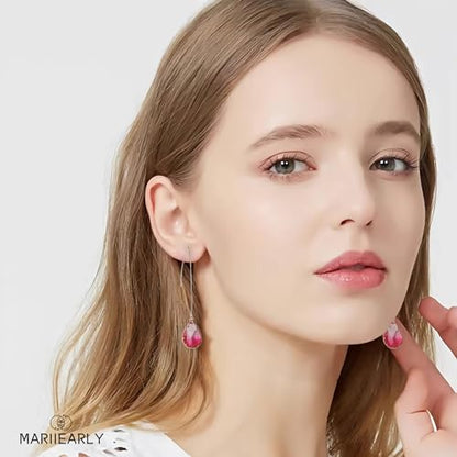 Aquamarine Green Gradient Quartz Teardrop Earrings Gold Plated Transmittance Quartz Drop Dangle Earring For Women Girls Personalized Handmade Jewelry Earrings - color: Pink
