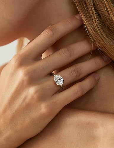 EAMTI 3CT Engagement Rings for Women Oval Cut CZ Solitaire Promise Wedding Bands Travel Bezel East West Ring 14K Gold Plated Size 4-10 - color: Brass-Silver
