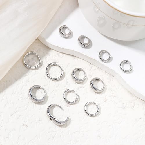 Wgoud Small Gold Hoop Earrings Set for Women, 6 Pairs 14K Gold Plated Hypoallergenic Lightweight Huggie Hoops Earrings, Trendy Cartilage Cubic Zirconia Earrings for Women Gifts. - color: 01Silver