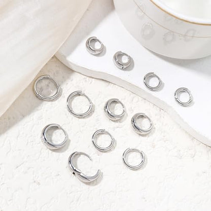 Wgoud Small Gold Hoop Earrings Set for Women, 6 Pairs 14K Gold Plated Hypoallergenic Lightweight Huggie Hoops Earrings, Trendy Cartilage Cubic Zirconia Earrings for Women Gifts. - color: 01Silver
