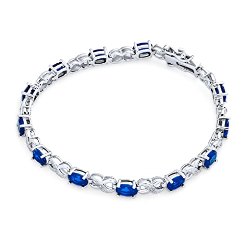 Bling Jewelry Birthstone Colors CZ Oval Infinity Tennis Bracelet Rose Gold Silver Plated - color: Blue