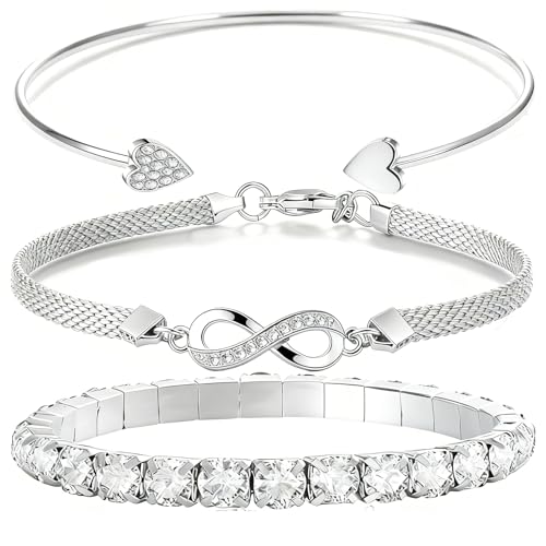 Alegend 14K Gold Plated Stackable Multilayer Bracelets + Titanium Steel(Not Rust, Resist Corruption, Easily Clean) 18K Gold Plated Single Bracelets - color: 14K Silver Heart & Infinity Symbol