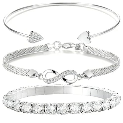 Alegend 14K Gold Plated Stackable Multilayer Bracelets + Titanium Steel(Not Rust, Resist Corruption, Easily Clean) 18K Gold Plated Single Bracelets - color: 14K Silver Heart & Infinity Symbol