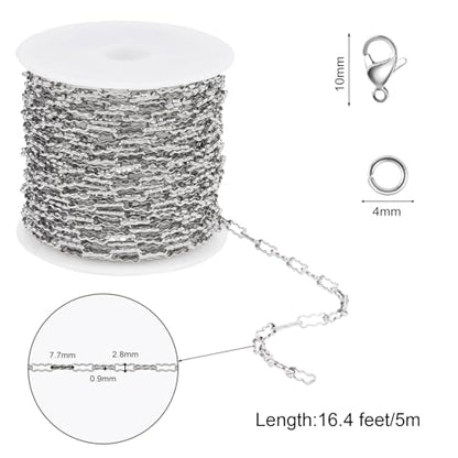SMYHTGLIF 5 Meters Silver Plated Soldered Peanut Chain for Jewelry Making | Stainless Steel Bulk Chain Roll Permanent Jewelry Chain with Lobster Clasps Jump Rings - color: Silver