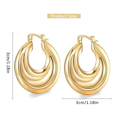 Women Hoop Earrings Lightweight 18K Gold Plated Chunky Hoops Earring Daily Jewelry - style: Hoops 4
