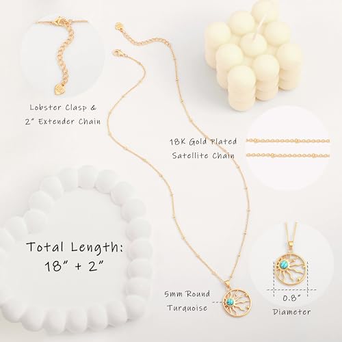 Aobei Pearl 18K Gold Plated Pendant Necklace for Women Dainty Gold Chain Choker Love Heart Disc Coin Pearl Cross Toggle Jewelry - style: Green-blue Turquoise Sun