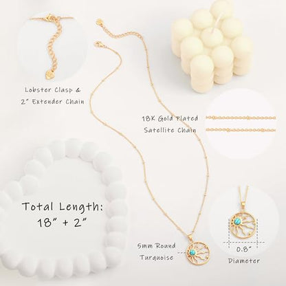 Aobei Pearl 18K Gold Plated Pendant Necklace for Women Dainty Gold Chain Choker Love Heart Disc Coin Pearl Cross Toggle Jewelry - style: Green-blue Turquoise Sun