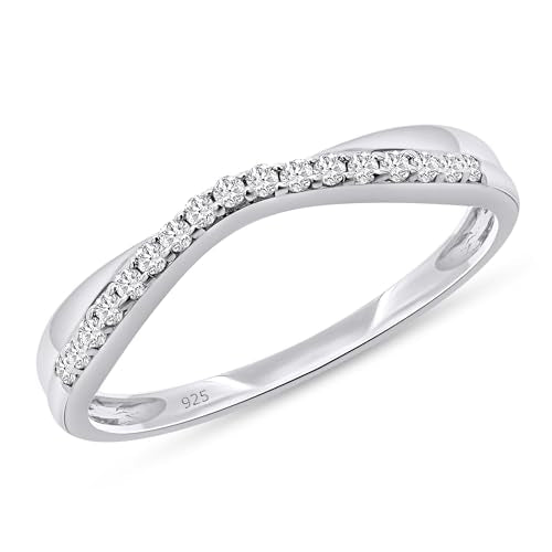 Twisted Contour Enhancer Wedding Band Ring for Women,0.10 CT | Metal: 10K Gold; 14K Gold; Sterling Silver|Stone: Natural Diamond Accent; Moissanite - color: 925 White Gold, size: 9