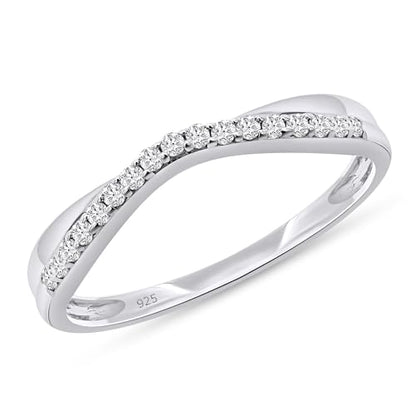 Twisted Contour Enhancer Wedding Band Ring for Women,0.10 CT | Metal: 10K Gold; 14K Gold; Sterling Silver|Stone: Natural Diamond Accent; Moissanite - color: 925 White Gold, size: 9.5