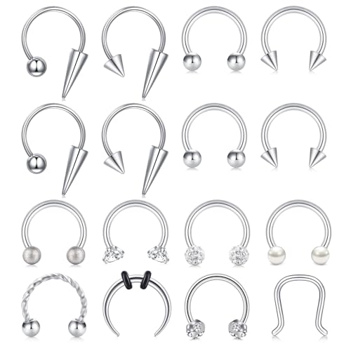 16G Septum Nose Rings Stainless Steel Hinged Seamless Nose Hoop Ring Horseshoe Piercing Jewelry Captive Bead Ring Helix Daith Tragus Cartilage Earrings for Women Men - style: style5