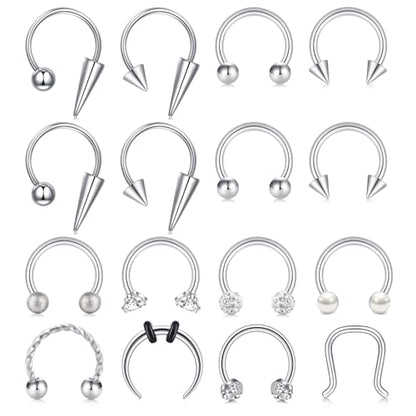 16G Septum Nose Rings Stainless Steel Hinged Seamless Nose Hoop Ring Horseshoe Piercing Jewelry Captive Bead Ring Helix Daith Tragus Cartilage Earrings for Women Men - style: style5