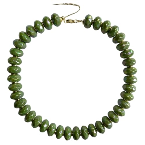 Colorful Chunky Acrylic Beaded Choker Necklaces for Women | Multicolor Faceted Beads, Sturdy Metal Chain, Adjustable Detachable, Lightweight, Summer Boho, Sparkly Statement Jewelry Gift - color: Dark Green