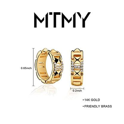 Huggie Hoop Earrings 14K Gold Plated Cubic Zirconia Dainty Simple Cute Beads Elegant CZ Circle Small Hoop Earring for Women Minimalist Handmade Hypoallergenic Jewelry - color: CZ-H