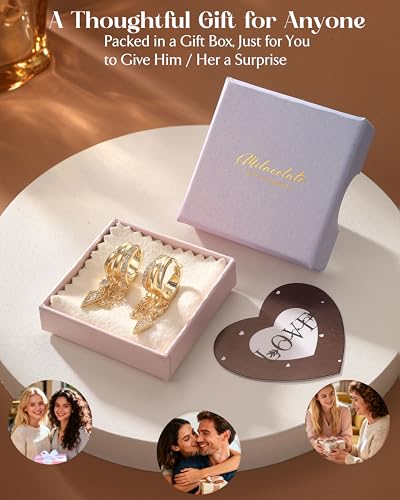 MILACOLATO 925 Sterling Silver Dangle Earrings for Women Hypoallergenic | Trendy 14K Gold Plated Triple Huggie Hoop Earrings Dainty Chain Drop Cubic Zirconia Earring Statement Hoops Fashion Jewelry - color: Chain & Arrow