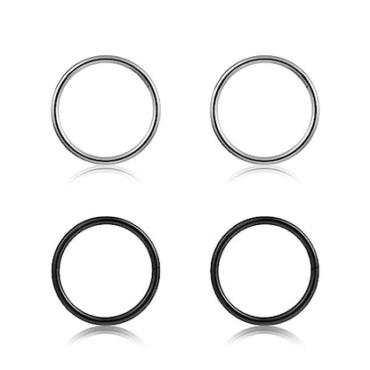 4Pcs 16G 18G 20G Surgical-Steel-Piercing-Ring-Nose-Rings-Hinged-Hoop-Earrings,6mm 8mm 10mm 12mm Seamless Stainless Steel Clicker Eyebrow Septum Piercing Hoop,Sliver Black Gold Rose Gold Rainbow Body Jewelry Set - color: 20G 8mm Silver & Black