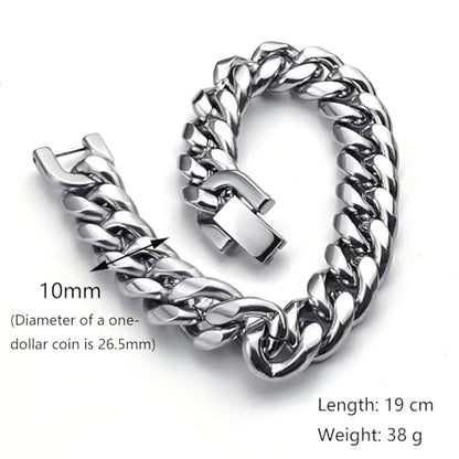 Cuban Link Bracelet for Men, 10mm Wide, Smooth Exquisite Casual Cuba Mens Cuff Jewelry Gift - size: 7.4 in