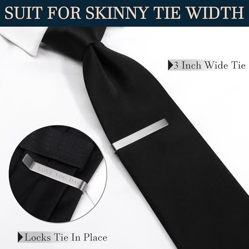 HAWSON Father of the Bride and Groom Tie Clip Best Man Skinny Stainless Steel Marriage Tie Bar Wedding Gift for Man - style: 2''-LOVE YOU DAD