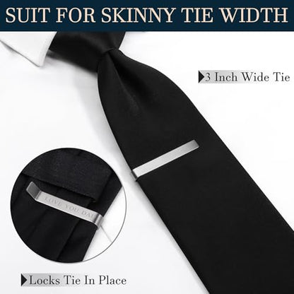 HAWSON Father of the Bride and Groom Tie Clip Best Man Skinny Stainless Steel Marriage Tie Bar Wedding Gift for Man - style: 2''-LOVE YOU DAD