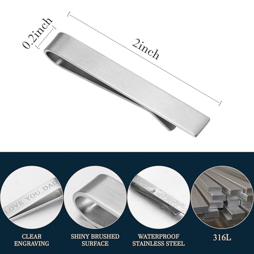 HAWSON Father of the Bride and Groom Tie Clip Best Man Skinny Stainless Steel Marriage Tie Bar Wedding Gift for Man - style: 2''-LOVE YOU DAD