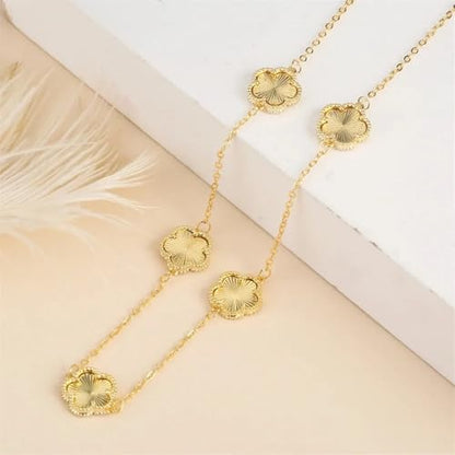 14K Gold-Filled Clover Necklace For Women - Classic Five-Leaf Flower Set Bracelet Necklace Earrings Jewelry Set, Five Leaf Clover Necklaces Dainty Lucky Clover Jewelry - color: Gold - Clover Necklace