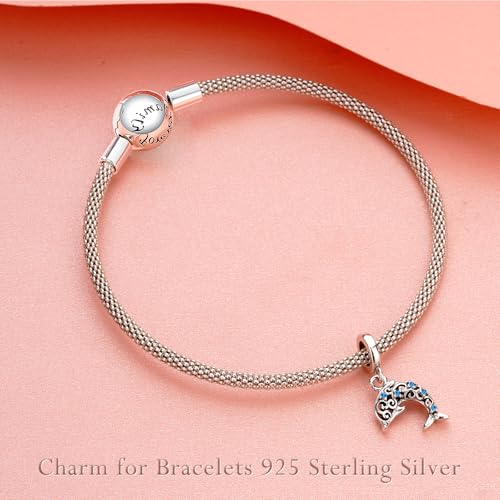 S925 Charms for Bracelets and Necklaces, Gifts for Mothers Nurses Day Graduation, for Girlfriend Family Friend, Bead Pendant, for Pandora, Silver 14K Gold Plated Enamel CZ, DIY Jewelry Making - style: Dolphin Charm