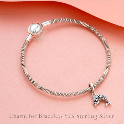 S925 Charms for Bracelets and Necklaces, Gifts for Mothers Nurses Day Graduation, for Girlfriend Family Friend, Bead Pendant, for Pandora, Silver 14K Gold Plated Enamel CZ, DIY Jewelry Making - style: Dolphin Charm