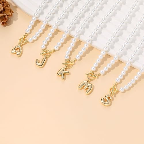 Pearl Necklaces for Women Bubble A-Z Initial Necklace Gold Dainty Pearl Choker Necklace Anniversary Birthday Graduation Gifts for Her Teen Stocking Stufffers Christmas Jewelry - color: U