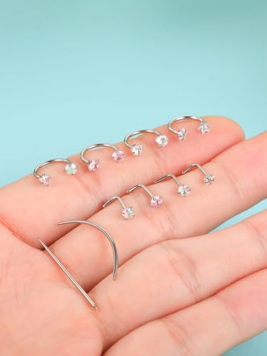 Aumeo Horseshoe 18G Nose Rings 8mm for Women, Surgical Steel 20G L Shaped Nose Rings Studs 7mm, Internally Threaded Tragus Cartilage Helix Earrings, Silver/Gold - style: Silver, 4pcs horseshoe nose rings