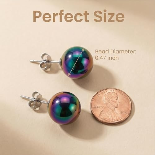 Pearl Stud Earrings Multicolor Shell Beads Pearl Hypoallergenic Stud Earrings Ocean Shell Pearl Jewelry - color: Black