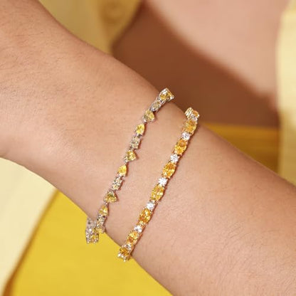 FANCIME Glamour Radiance Sterling Silver Birthstone Tennis Bracelets 7" | Charm Fine Jewelry Birthday Gifts for Women - color: Citrine