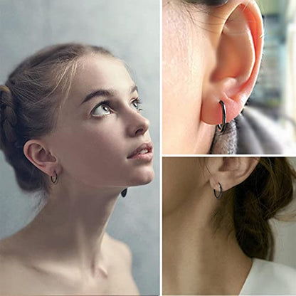 Jstyle Stainless Steel Hoop Earrings for Women Hypoallergenic Hoops Stack | Earrings for Sensitive Ears, Secure Click Clasps, Silver/Gold/Rose Gold, 10mm 15mm 20mm Small Medium Large Loop Earrings Set - size: 12 millimeters