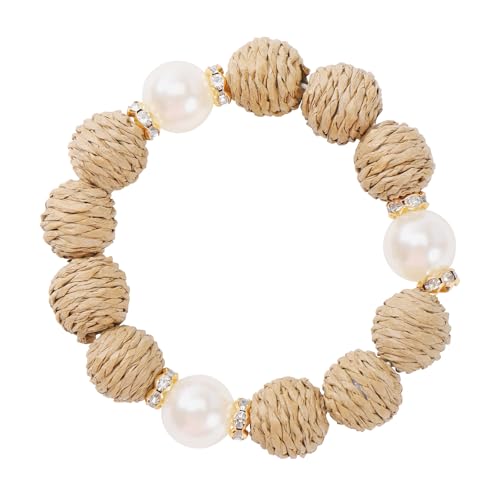 Coiris Rattan Raffia Woven Adjustable Boho Bracelet for Women | Handmade Bracelets Stretch Bracelet - color: Peal