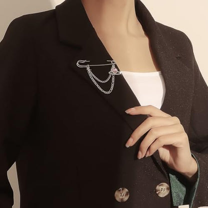 2 Pcs Chain Tassel Brooch Pins Set for Women Rhinestone Heart Flower Star Long Chain Bling Crystal Pearl Sweater Shawl Clips Punk Collar Chain Brooch Costume Jewelry - style: Style A