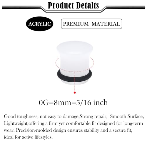 8G-12mm Solid Ear Plugs Tunnels for Women Men Single Flared Ears Gauge Plugs with O-Ring Stretcher Expander Piercing Body Jewelry Black White Clear Opalite 1 Pairs - color: Opalite, size: 0 Gauge(8mm) = 5/16 inch