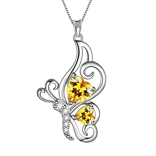 Butterfly Heart Necklace Birthstone Pendant Necklace Earrings Bracelet Women 925 Sterling Silver Animal Butterflies Birthstone Pendant Crystal Birthday Jewelry Wedding Gift - color: K.November-necklace