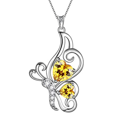 Butterfly Heart Necklace Birthstone Pendant Necklace Earrings Bracelet Women 925 Sterling Silver Animal Butterflies Birthstone Pendant Crystal Birthday Jewelry Wedding Gift - color: K.November-necklace