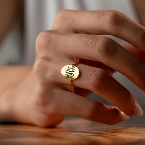Sterling Silver Monogram Rings for Women Personalized Initial Signet Ring for Women, Christmas Gift for Her, Hidden Name Jewelry Custom Monogrammed Name
