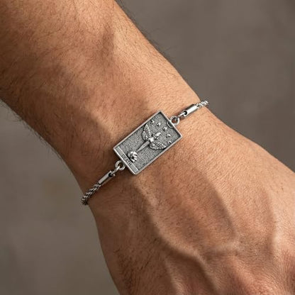 PELOVNY Tarot Card Bracelet 925 Sterling Silver Moon Cat Sun Sunflower Lovers Skull Pendant Lion Anklet Spiritual Tarot Jewelry Christmas Birthday Gifts for Women Men - style: Death