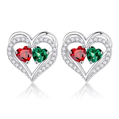 Heart Earrings for Women - Birthstone Earrings | 925 Sterling Silver, Stud Earrings, Gift Box Packaging, Anniversary Birthday Gifts for Women Wife Girlfriend Mom - color: 01-05-Jan-May Birthstone
