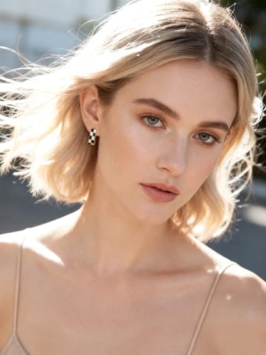 FAN&LOUIS 24K Gold Plated Hoop Clip On Earrings for Women, Black and White Checkered Trendy Hypoallergenic Non Pierced Earrings Painless Lightweight Small Hoop Clip-On Earrings