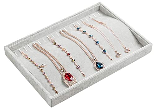 Stratalife 20 Hooks Velvet Necklace Organizer Tray, 13.8" x 9.4" x 1.2" | Stackable Jewelry Organizer for Women, Velvet Jewelry Display Storage Tray for Necklace Bracelet, Gray - color: Grey, size: 20